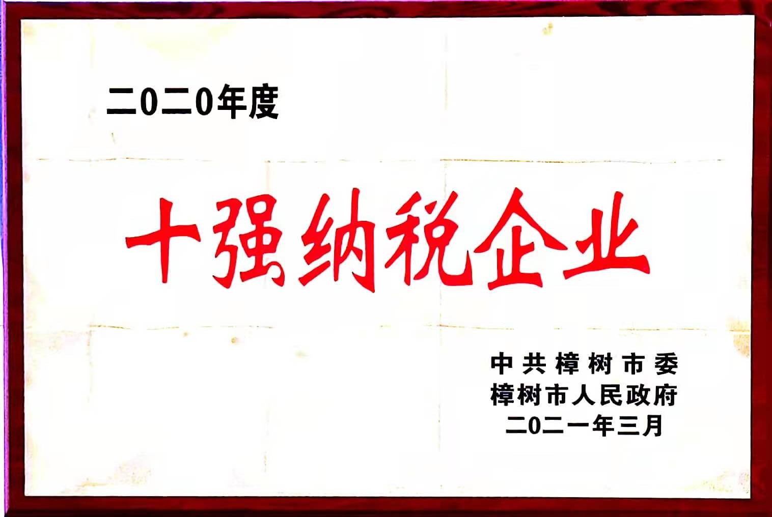 2020年度 十強納稅企業(yè)